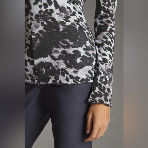 Anthropologie Pilcro Ruffled Turtleneck Top Leopard Print Large - Picture 3 of 9
